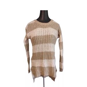 Rue 21 Women's Sz XS Long Sleeve Knit Sweater Tan & Cream Fisherman Aesthetic